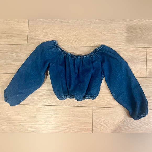 American eagle cropped smocked denim top size xs - Picture 7 of 11